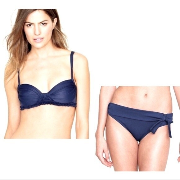 J.Crew Teal Bikini Ruffle and Ruching  Details S - Picture 1 of 8